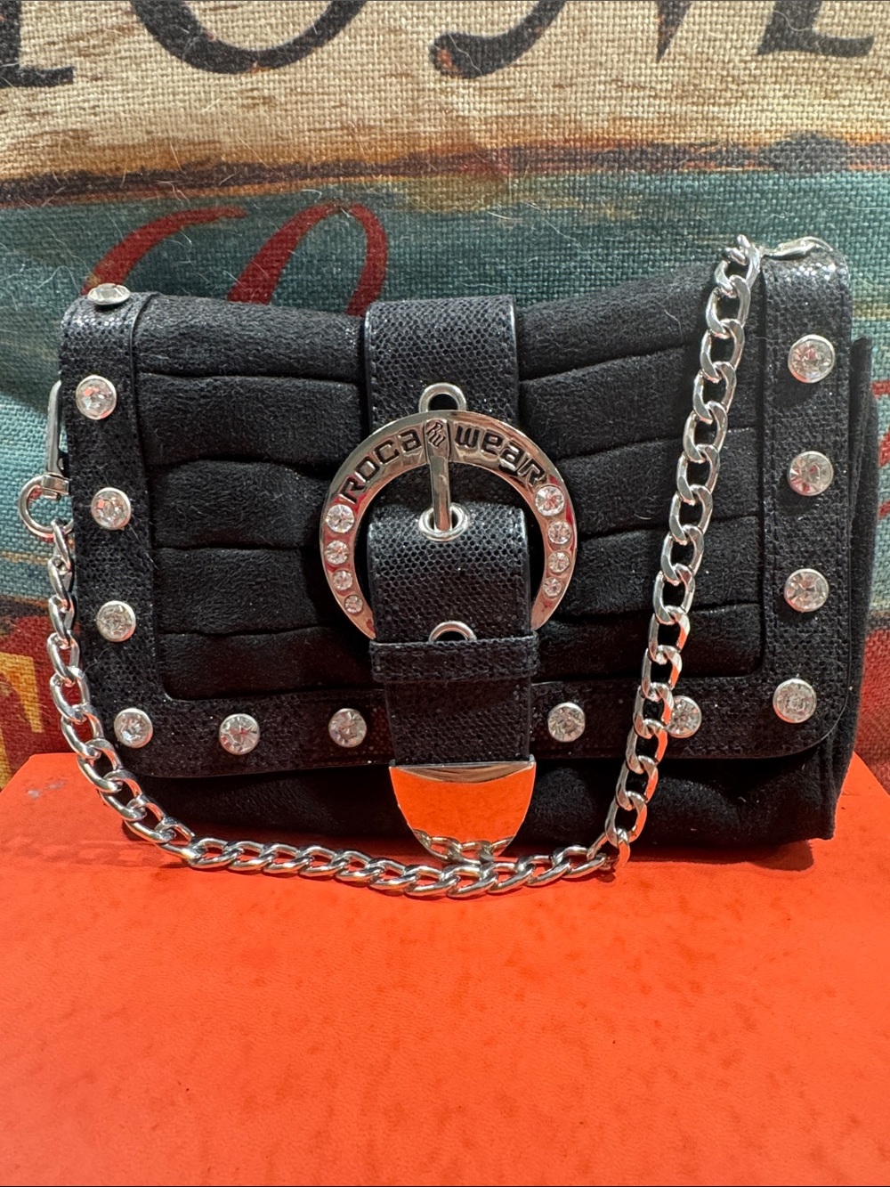 Rockwear Black Quilted Studded Chain Shoulder Purse